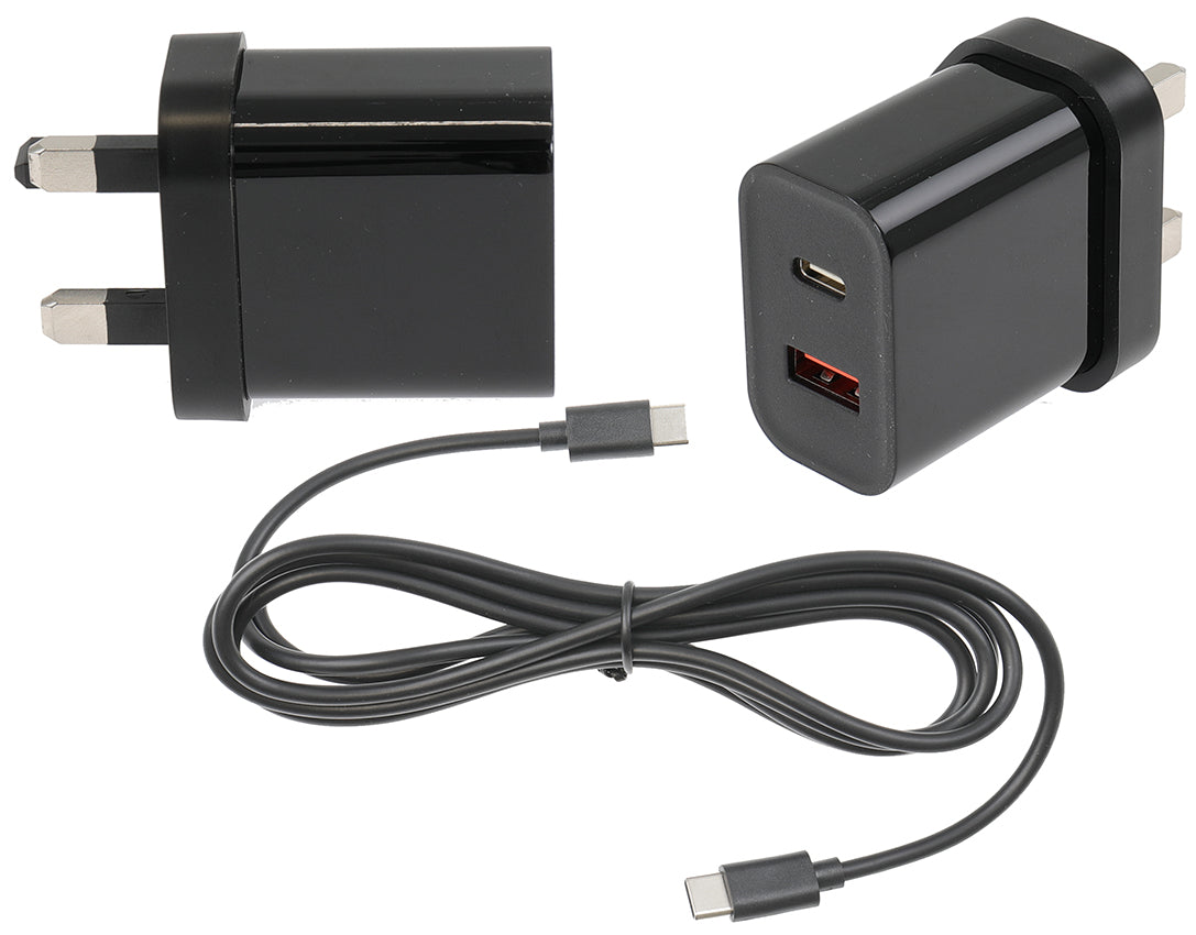 945083 - UK Fali töltő adapter USB A+C 2m type C-C kábellel
