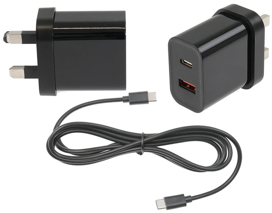 945083 - UK Fali töltő adapter USB A+C 2m type C-C kábellel