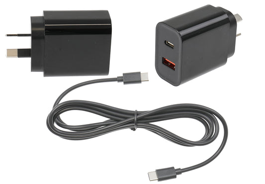 945085 - AU Fali töltő adapter USB A+C 2m type C-C kábellel